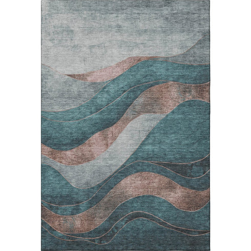 9' X 12' Teal And Taupe Abstract Washable Area Rug With UV Protection