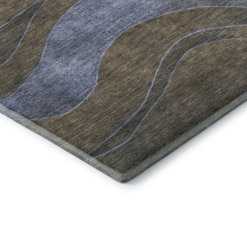 8' X 10' Taupe And Blue Abstract Washable Area Rug With UV Protection