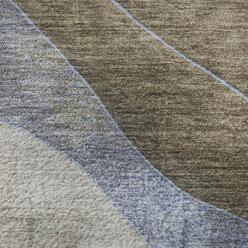 8' X 10' Taupe And Blue Abstract Washable Area Rug With UV Protection