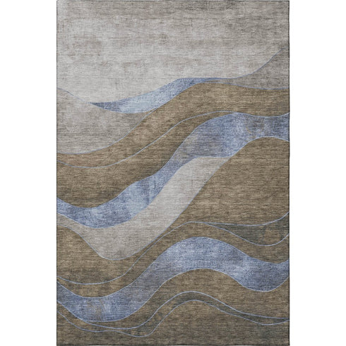 8' X 10' Taupe And Blue Abstract Washable Area Rug With UV Protection