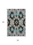 5' X 8' Black Gray And Blue Diamond Washable Area Rug With UV Protection