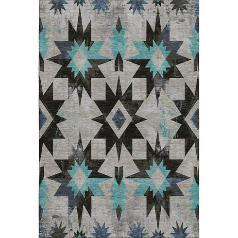 5' X 8' Black Gray And Blue Diamond Washable Area Rug With UV Protection