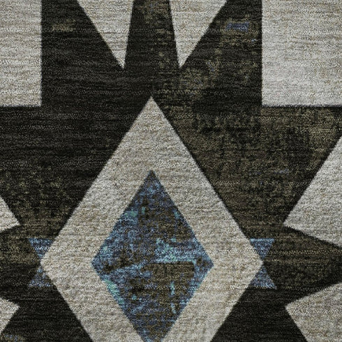 5' X 8' Black Gray And Blue Diamond Washable Area Rug With UV Protection