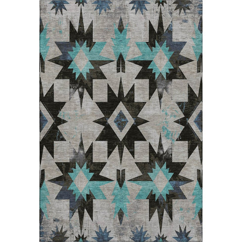 8' X 10' Black Gray And Blue Diamond Washable Area Rug With UV Protection