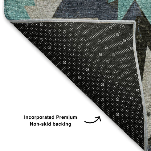 8' X 10' Black Gray And Blue Diamond Washable Area Rug With UV Protection