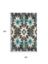 5' X 8' Brown Blue And Ivory Diamond Washable Area Rug With UV Protection