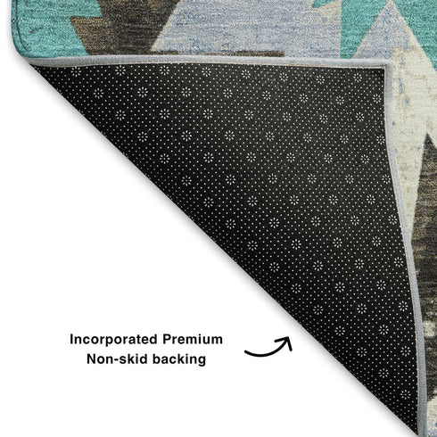 5' X 8' Brown Blue And Ivory Diamond Washable Area Rug With UV Protection