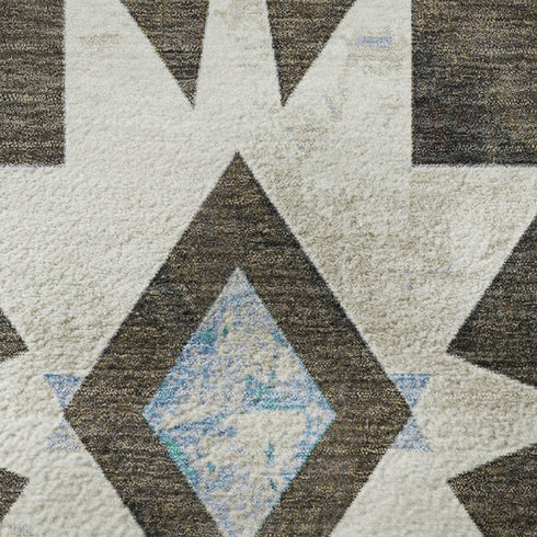 5' X 8' Brown Blue And Ivory Diamond Washable Area Rug With UV Protection