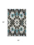 5' X 8' Coffee Blue And Ivory Diamond Washable Area Rug With UV Protection
