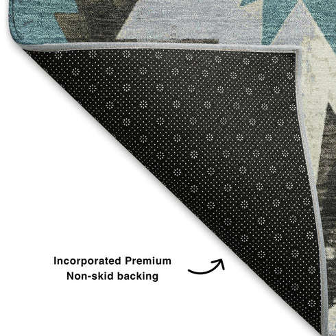 8' X 10' Coffee Blue And Ivory Diamond Washable Area Rug With UV Protection