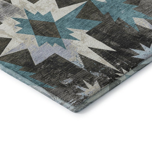 8' X 10' Coffee Blue And Ivory Diamond Washable Area Rug With UV Protection