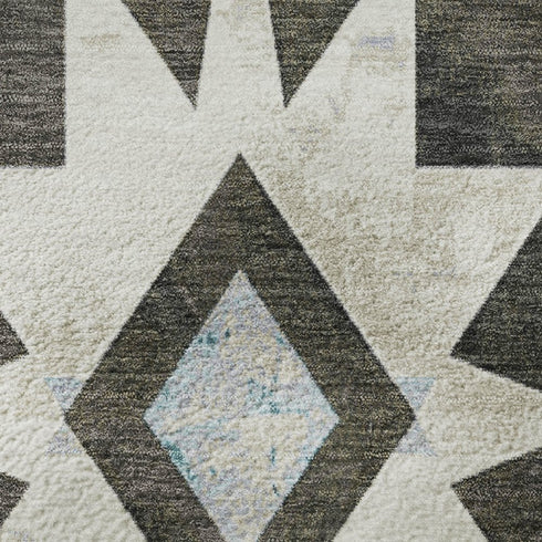 8' X 10' Coffee Blue And Ivory Diamond Washable Area Rug With UV Protection
