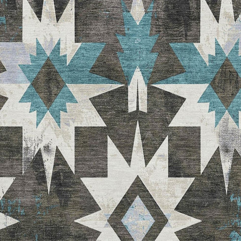 8' X 10' Coffee Blue And Ivory Diamond Washable Area Rug With UV Protection
