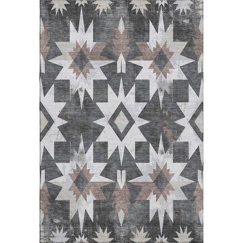 5' X 8' Graphite Brown And Ivory Diamond Washable Area Rug With UV Protection