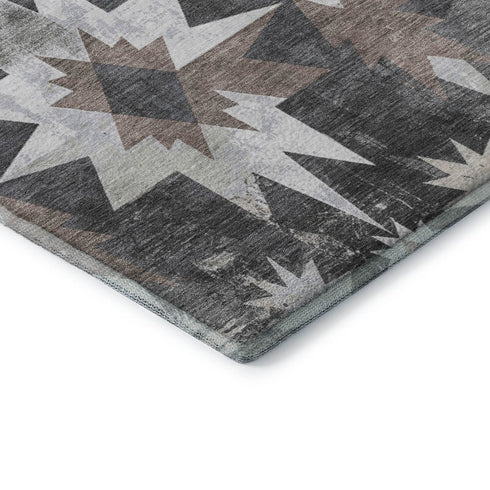 5' X 8' Graphite Brown And Ivory Diamond Washable Area Rug With UV Protection