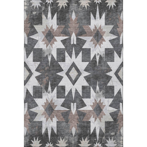 5' X 8' Graphite Brown And Ivory Diamond Washable Area Rug With UV Protection