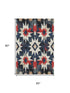 5' X 8' Navy Blue Red And Ivory Diamond Washable Area Rug With UV Protection
