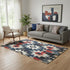 5' X 8' Navy Blue Red And Ivory Diamond Washable Area Rug With UV Protection
