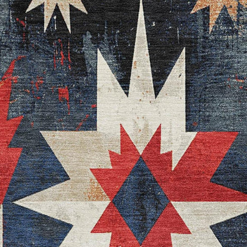 5' X 8' Navy Blue Red And Ivory Diamond Washable Area Rug With UV Protection