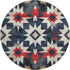 8' Navy Blue Red And Ivory Diamond Washable Round Rug With UV Protection