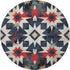 8' Navy Blue Red And Ivory Diamond Washable Round Rug With UV Protection