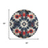 8' Navy Blue Red And Ivory Diamond Washable Round Rug With UV Protection