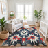 8' X 10' Navy Blue Red And Ivory Diamond Washable Area Rug With UV Protection