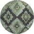 8' Artichoke Green And Gray Ikat Washable Round Rug With UV Protection