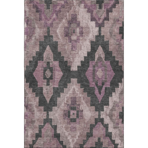 5' X 8' Blush And Gray Ikat Washable Area Rug With UV Protection