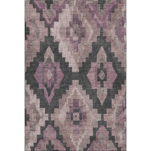 8' X 10' Blush And Gray Ikat Washable Area Rug With UV Protection