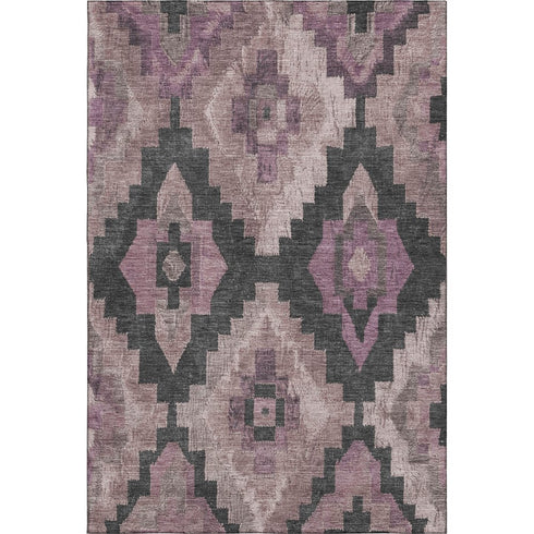 9' X 12' Blush And Gray Ikat Washable Area Rug With UV Protection