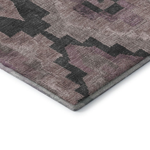 9' X 12' Blush And Gray Ikat Washable Area Rug With UV Protection