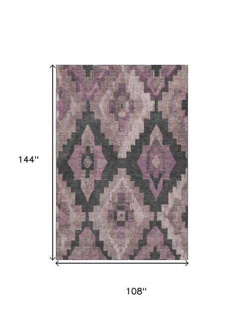 9' X 12' Blush And Gray Ikat Washable Area Rug With UV Protection