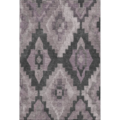 5' X 8' Lavender And Gray Ikat Washable Area Rug With UV Protection