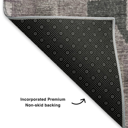 5' X 8' Lavender And Gray Ikat Washable Area Rug With UV Protection