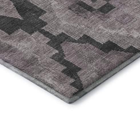 5' X 8' Lavender And Gray Ikat Washable Area Rug With UV Protection