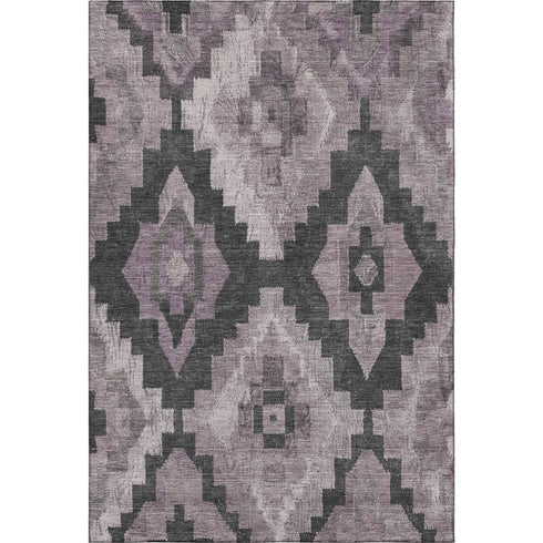 5' X 8' Lavender And Gray Ikat Washable Area Rug With UV Protection