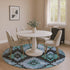 8' Teal And Charcoal Ikat Washable Round Rug With UV Protection