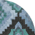 8' Teal And Charcoal Ikat Washable Round Rug With UV Protection