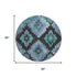 8' Teal And Charcoal Ikat Washable Round Rug With UV Protection