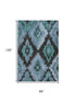 8' X 10' Teal And Charcoal Ikat Washable Area Rug With UV Protection