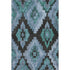 8' X 10' Teal And Charcoal Ikat Washable Area Rug With UV Protection