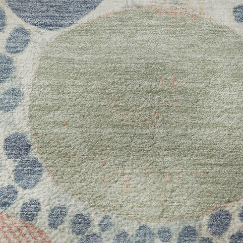 5' X 8' Denim Blue Peach And Ivory Geometric Washable Area Rug With UV Protection