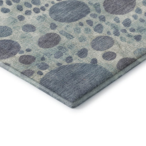 8' X 10' Denim Blue Peach And Ivory Geometric Washable Area Rug With UV Protection