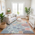 8' X 10' Denim Blue Peach And Ivory Geometric Washable Area Rug With UV Protection