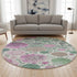 8' Green Pink And Ivory Geometric Washable Round Rug With UV Protection