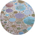8' Khaki Blue And Purple Geometric Washable Round Rug With UV Protection