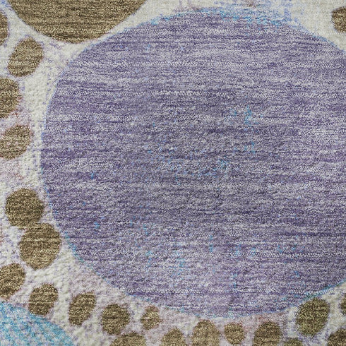 8' Khaki Blue And Purple Geometric Washable Round Rug With UV Protection