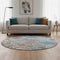 8' Khaki Blue And Purple Geometric Washable Round Rug With UV Protection