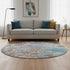 8' Khaki Blue And Purple Geometric Washable Round Rug With UV Protection